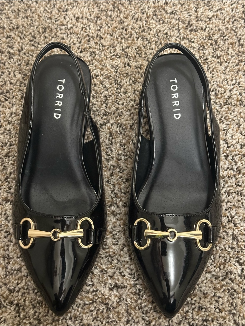 torrid Black Patent Slingback Flats with Gold Bit Accent